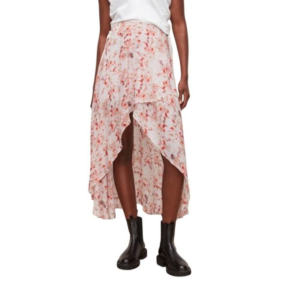AllSaints skirt Slvina Momo floral asymmetric maxi size 10 - Picture 1 of 7
